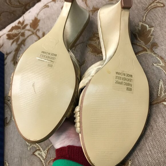 Gold-Dyed Satin Wedge Sandal, Formal Pump Wedding Shoe Comfortable - Picture 15 of 16